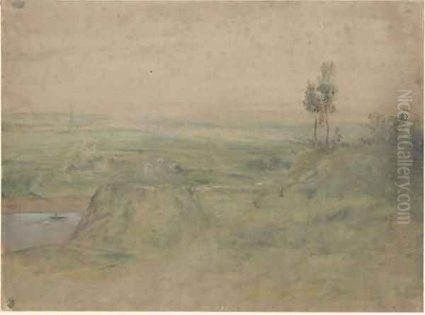 A cliff overlooking a small village along a river near Meudon - view 1