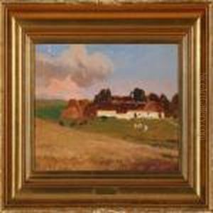 A Farm At Skamstrup,denmark by Viggo Christian Frederick Pedersen