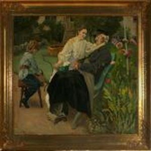 The Painters Family In The Garden by Viggo Christian Frederick Pedersen