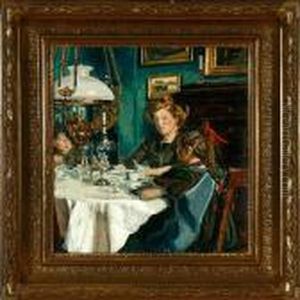 A Mother And Her Children Around The Dining Table by Viggo Christian Frederick Pedersen