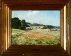 A Danish Summer Landscape With Poppies In Bloom by Viggo Christian Frederick Pedersen