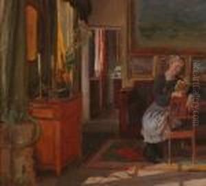 Interior With Artist's Wife by Viggo Christian Frederick Pedersen