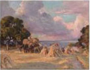 Harvesting At Sunset by Viggo Christian Frederick Pedersen