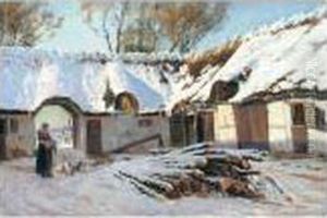 Feeding The Chickens by Viggo Christian Frederick Pedersen