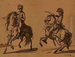 Two studies of Napoleon Bonaparte mounted on a charger by Jean-Baptiste Regnault
