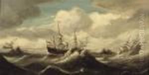 Ships On A Stormy Sea by Bonaventura, the Elder Peeters