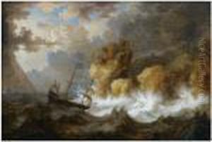 A Dutch Ship In A Heavy Storm Near A Rocky Coast by Bonaventura, the Elder Peeters