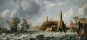 Spanische Kriegsschiffe Vor Einer Mittelmeerfestung. Ol Auf Leinwand. H 97; B 205 by Bonaventura, the Elder Peeters