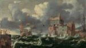 Orientalische Hafeneinfahrt Bei Sturmischer See. Ol Auf Holz. H 40,8; B 70 Cm. Verso Ein by Bonaventura, the Elder Peeters