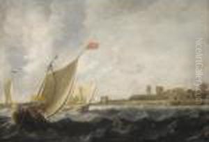 A River Scene With Dutch by Bonaventura, the Elder Peeters