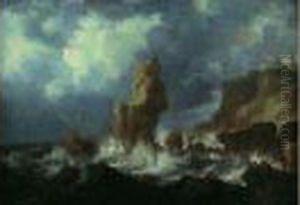 Marine Par Temps Agite Pres D'une Cote Rocheuse by Bonaventura, the Elder Peeters