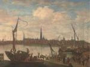 A Dutch Port With Shipping And Figures On The Bank by Bonaventura, the Elder Peeters