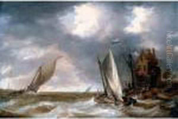 Shipping In Choppy Waters Off A Promontory - view 1