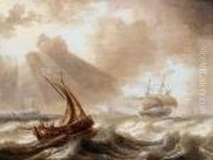 English Shipping In Choppy Seas by Bonaventura, the Elder Peeters