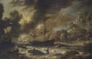 Dutch Whaling Ships In The North Atlantic Off The Coast Of Iceland