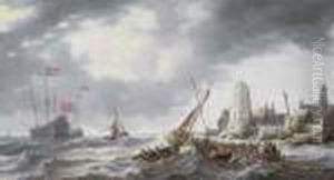 Frigates, Smalschips And Other Shipping In A Stiff Breeze Off A Port by Bonaventura, the Elder Peeters