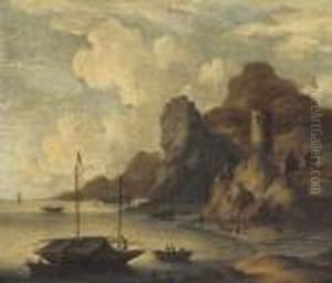 A Mediterranean Coastal Inlet With Fishermen On The Shore by Bonaventura, the Elder Peeters