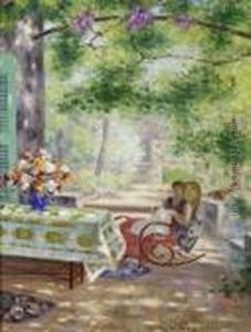Femme Assise Dans Un Jardin by Auguste Pegurier