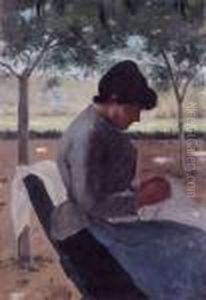 Femme Cousant Dans Un Jardin Femme Cousant Dans Un Jardin