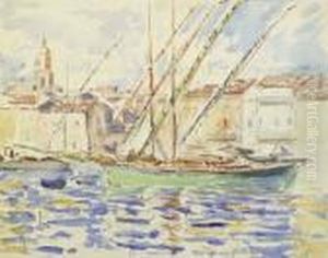 La Tartane Dans Le Port De Saint-tropez by Auguste Pegurier