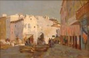 Une Place Animee by Auguste Pegurier
