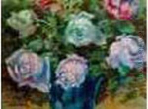 Les Roses Au Vase Bleu by Auguste Pegurier
