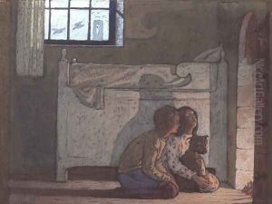 Study of children by a fire, possibly from The Bluebird by Maeterlinck, 1911 by Frederick Cayley Robinson