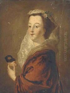 Portrait of a lady, bust-length holding a mask by Pietro Antonio Rotari