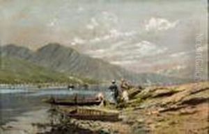 Donne Eleganti In Riva Al Lago by Carlo Pellegrini