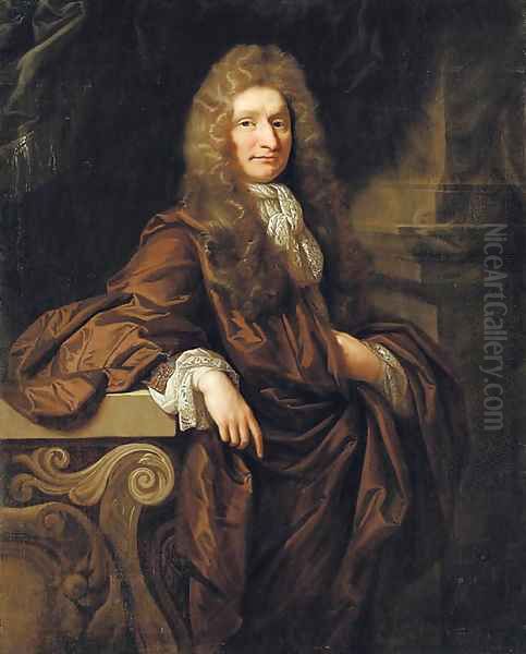 Portrait of a gentleman, three-quarter-length, in a brown cloak, in an interior - view 1