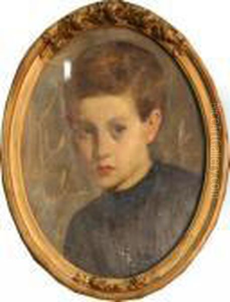 "portrait D'un Jeune Enfant : Rene" Huile Surtoile, Non Signee, De Forme Ovale 39 X 3 Cm - view 1