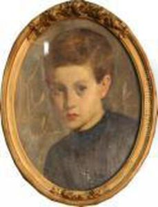"portrait D'un Jeune Enfant : Rene" Huile Surtoile, Non Signee, De Forme Ovale 39 X 3 Cm by Leonce Pelletier