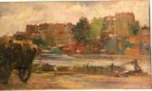Ville Au Bord De Riviere by Leonce Pelletier