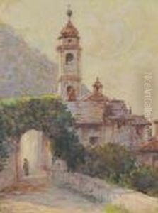 Paesaggio Con Chiesa E Figure by Tito Pellicciotti