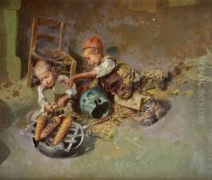 Bambini E La Cottura Delle Pannocchie