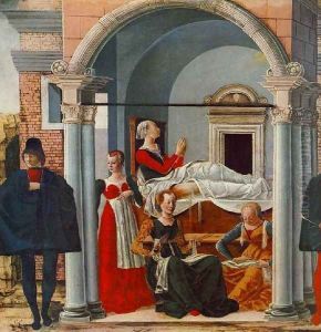 The Convalescence of St Theodora Suarez (detail) 1472-73 by Ercole de' Roberti