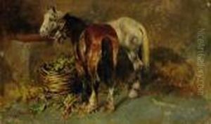 Cavalli Nella Stalla by Tito Pellicciotti
