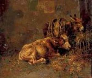Asinello E Mucche Nella Stalla by Tito Pellicciotti