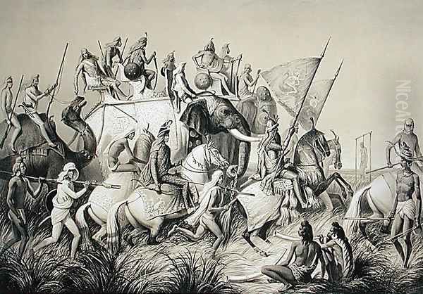 Chir Singh, Maharaja of the Sikhs with the King of Punjab and his retinue from Voyage in India, engraved by Louis Henri de Rudder 1807-81 1849 - view 1