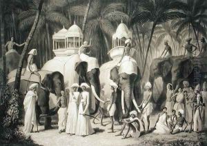 Elephants of the Raja of Travandrum, from Voyage in India, engraved by Louis Henri de Rudder 1807-81 by Louis Henri de Rudder