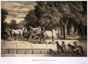 Hunting Leopards Ready for the Chase, from Voyage in India, engraved by Louis Henri de Rudder 1807-81 pub. in London, 1858 by Louis Henri de Rudder