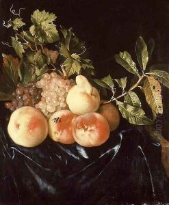 Still-Life of Peaches and Grapes 1705 by Willem Frederik van Royen