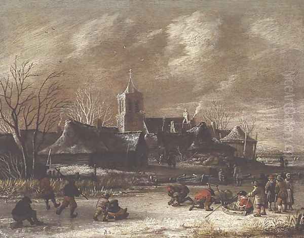 Town in Winter with figures skating - view 1