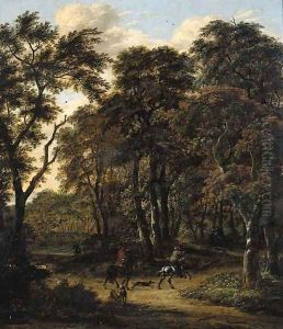 A hunting party in a wood by Salomon Rombouts