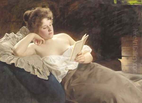 A reclining woman reading - view 1