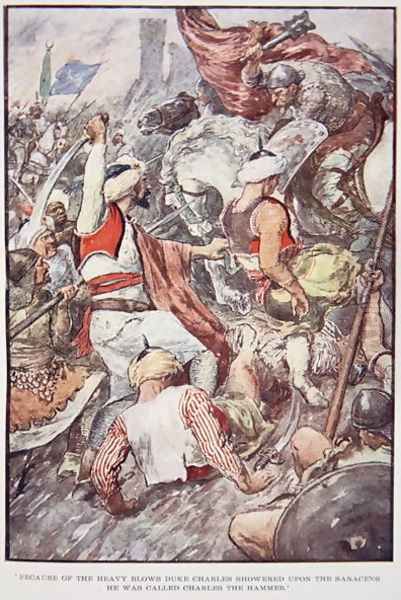 Because of the Heavy Blows Duke Charles Showered upon the Saracens he was Called Charles the Hammer, illustration from The Story of France Told to Boys and Girls by Mary Macgregor, 1920 - view 1