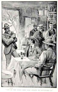 One of the Boers they had spoken to sauntered in, an illustration from With Roberts to Pretoria A Tale of the South African War by G.A. Henty, pub. London, 1902 by William Rainey