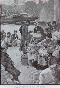 Aliens Arriving at Irongate Stairs, illustration from Living London, published 1901 by William Rainey
