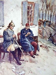 Chairs Were Brought That Napoleon and the Minister Might Sit Out of Doors, plate from The Story of France, by Mary MacGregor, 1911 by William Rainey