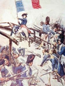 Seizing a Flag, He Himself Led His Men Across the Bridge, plate from The Story of France, by Mary MacGregor, 1911 by William Rainey